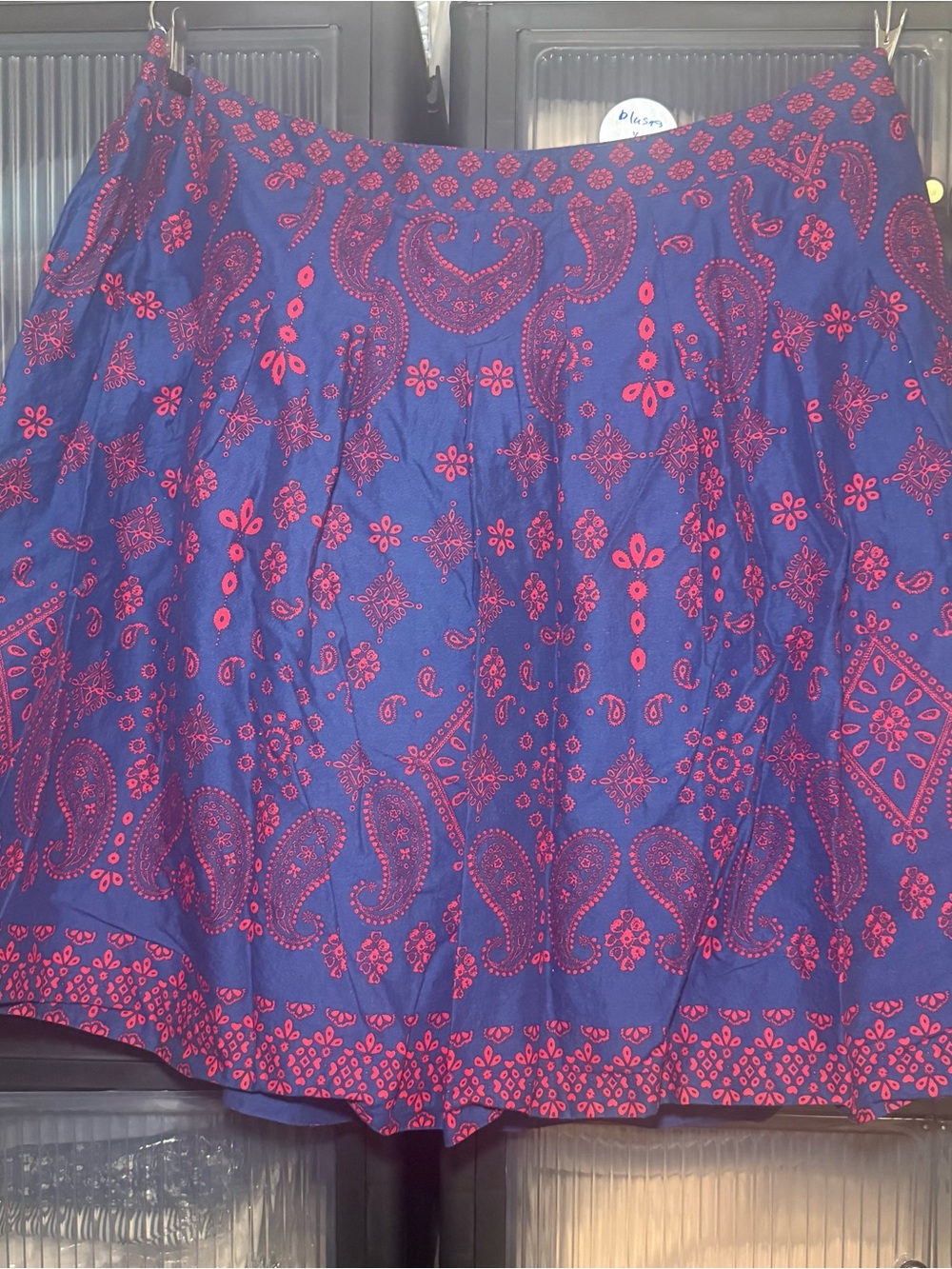 Talbots Navy Blue Skirt with Bright Pink Paisley Print